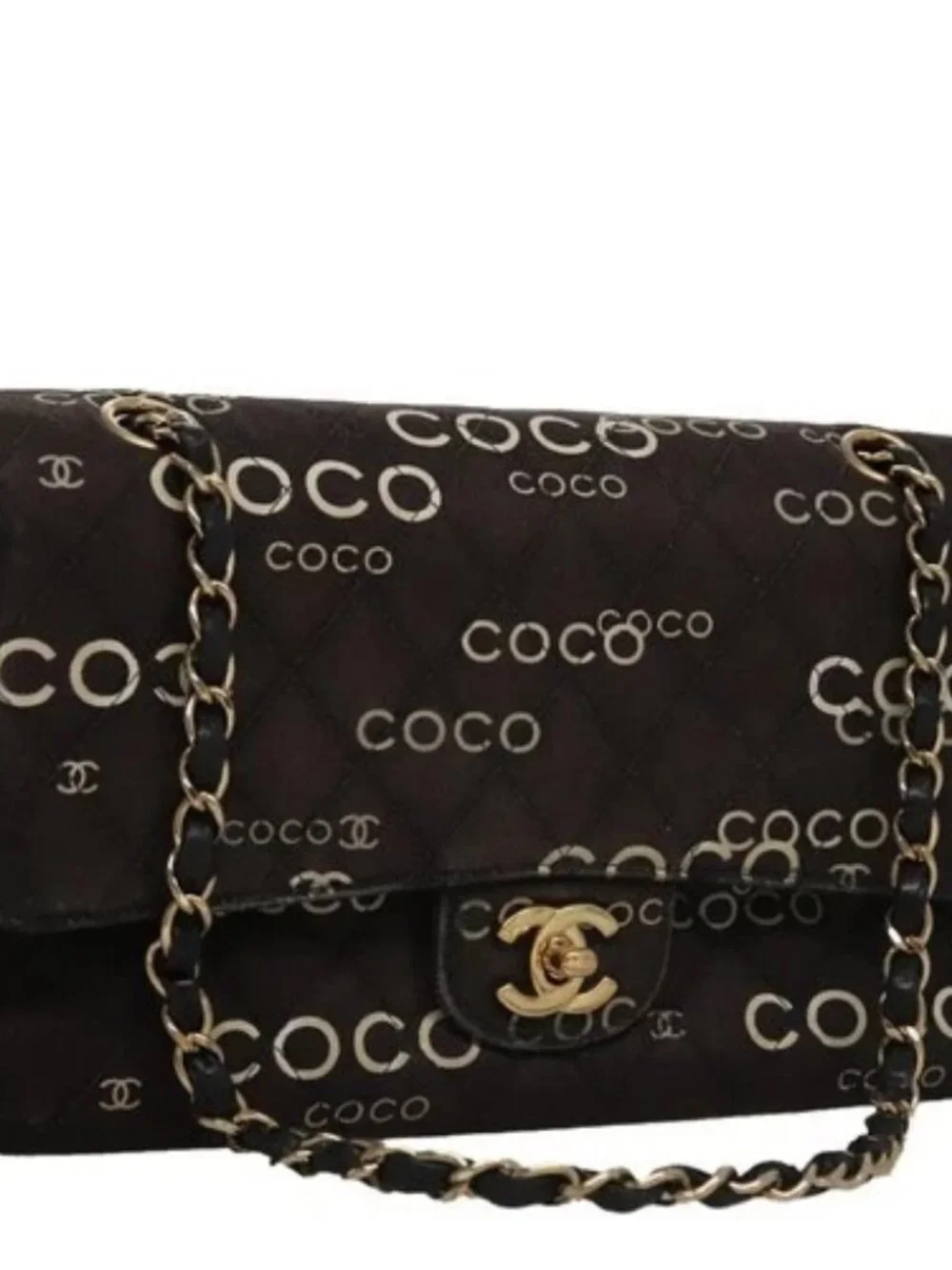 CHANEL Matelasse 25 Chain Shoulder Bag Canvas Black Gold CC Auth 108396